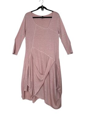 Lagenlook Linen Asymmetrical Patchwork Midi Dress Oversized Baby Pink Goblincore